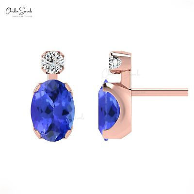 #ad Tanzanite Oval Gemstone Stud Earrings 14K Solid Gold Diamond Wedding Gift Studs C $481.03