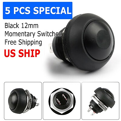 #ad 5X Black M4 12mm Waterproof Momentary ON OFF Push Button Round SPST Switch $6.95