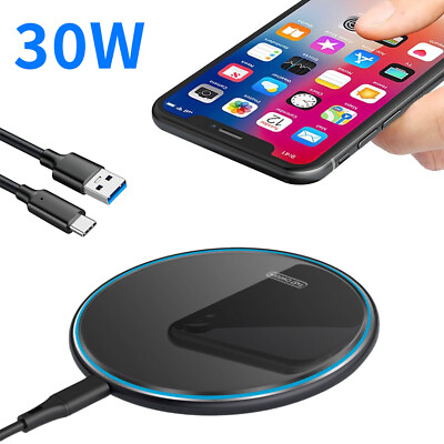 #ad Hot 30W Wireless Phone Charger Pad Universal Fast Charging For Samsung iPhone $11.28