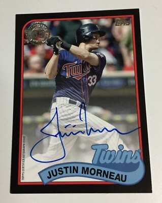 #ad 2024 Topps Series 1 JUSTIN MORNEAU 1989 Black Parallel Auto Card 060 199 Twins $39.99