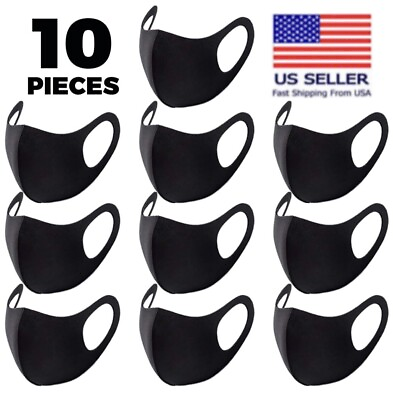 #ad 10 Pack Fashion Black Face Mask Reusable Washable Breathable Unisex Adult USA $7.49