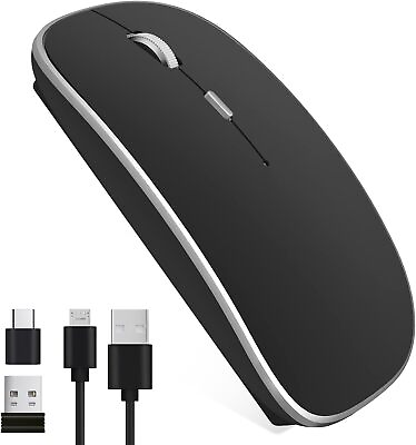 #ad Wireless Mouse 2.4Ghz Silent Slim Optical Mouse USB Type C All Computers Black $15.29