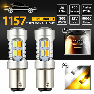 #ad 2x 1157 White Amber LED DRL Switchback Turn Signal Indicator Parking Light Bulbs $9.98