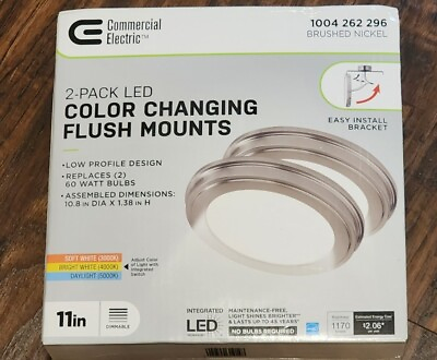 #ad 2 Pack Of Commercial Electric 11quot; Color Changing Flush Mount LED Brushed Nickel $26.39