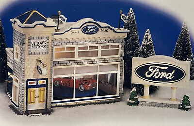 #ad Dept. 56 Snow Village 1998 Uptown Motor Ford #54941 Mustang Works Great Read $114.99