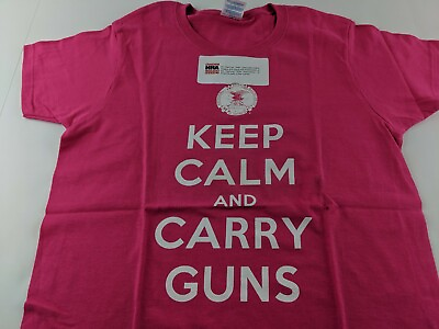 #ad #ad NEW NRA Keep Calm Carry Guns M Hot Pink Fuschia T Shirt Firearms Hunting Rifle $9.90