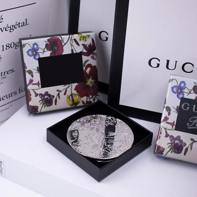 #ad Gucci PARFUMS Mirror Compact Miroir with Box Silver Flower Relief Gucci Plants $25.66