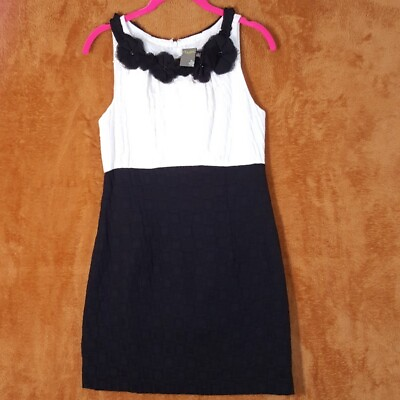 #ad TAYLOR Womens Dress 6 White Black Sheath Floral Applique Sleeveless Knee Length $11.39