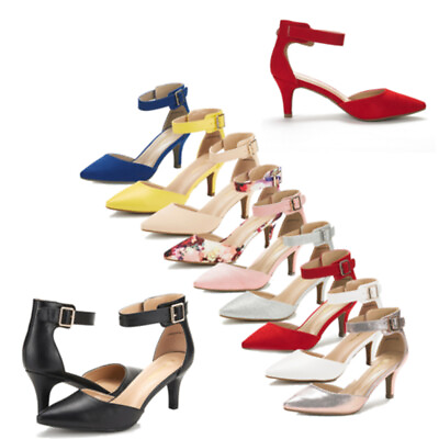 #ad DREAM PAIRS Women Low Stilettos Heel Pump Shoes Ankle Strap Pointed Toe Shoes $27.99