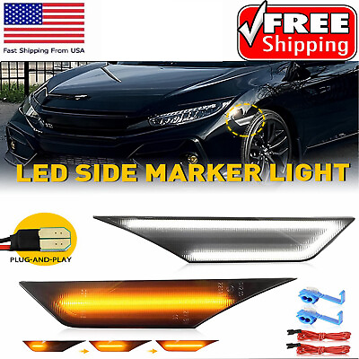 #ad 2x Switchback Sequential Turn Signal LED Side Marker Light For Honda Civic 16 21 $30.39