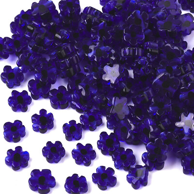 #ad 20pcs Blue Glass Flower Beads Mini Loose Spacer Beads DIY Earring Making 5 7mm $8.84