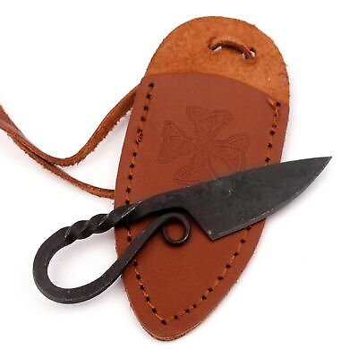 #ad Handmade Twisted Miniature Hunting Pocket Neck Knife Necklace with Brown Sheath $16.21