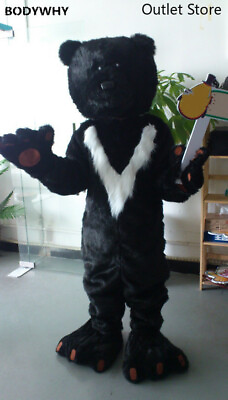 #ad Halloween Long Fur Black Bear Mascot Costume Fancy Cosplay Dress Outfit Fursuit $385.71