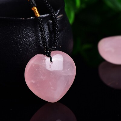 #ad Raw Natural Pink Heart Shape Rose Quartz Crystal Pendant Necklace Chakra Healing $2.56