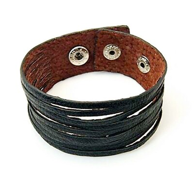 #ad Wristband Leather Bracelet Black Wrap Biker 8.7quot; $4.99