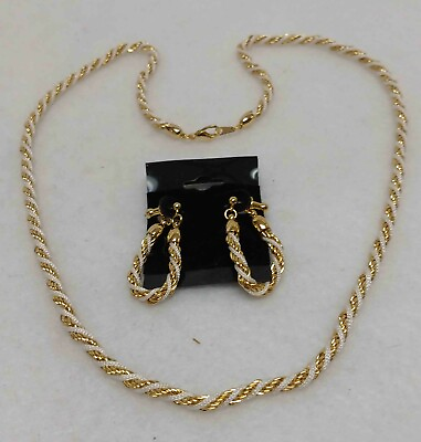 #ad Vintage Americana 23quot; Neckless and pierced Earrings Gold and white breaded $12.97