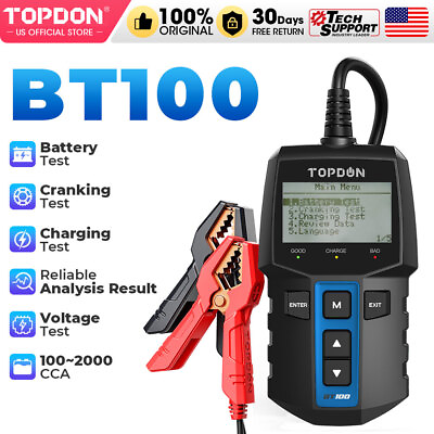 Digital Battery Analyzer TOPDON BT100 12V Car Battery Load Tester 100 2000CCA $30.99