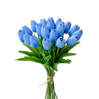 #ad 20pcs Light Blue Artificial Tulip Silk Fake Flowers 13.5quot; for Mother#x27;s Day Ea... $29.34