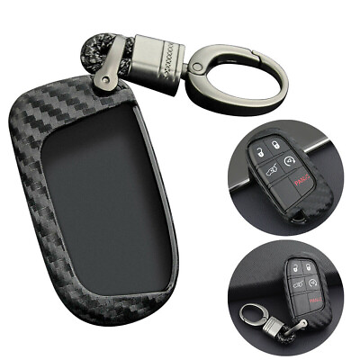 #ad Carbon Fiber Key Fob Chain For Jeep Dodge Chrysler Accessories Cover Case Ring $5.99