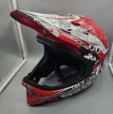 #ad #ad THE Helmet T2 Carbon BMX Mountain Biking Sz Sm Extra Visor T.H.E. Red White $69.99