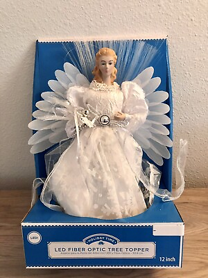 #ad 12 inch White Fiber Optic Angel Tree Topper Christmas Decorations NEW $21.30
