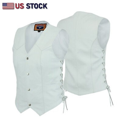 #ad White Leather Women motorcycle Vest Biker Club Concealed Carry SKU 14501WHITE $68.95