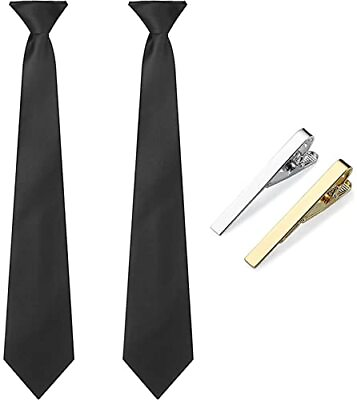 #ad Clip on Ties for Men 2 pcs Pre Tied Neckties and Tie Clips Set Black Red Soli... $18.38