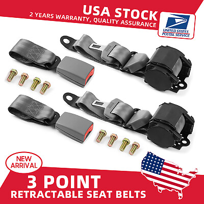 #ad 2 Universal 3 Point Retractable Gray Seat Belts For Isuzu Rodeo 1998 2004 $43.99
