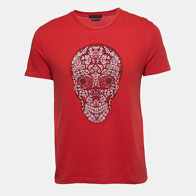 #ad Alexander McQueen Red Ornamental Skull Print Cotton T Shirt S $121.00