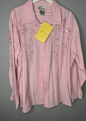 #ad The Quacker Factory Shirt Floral Button Size2X Soft Pink Sequin Embroidery Beads $43.00