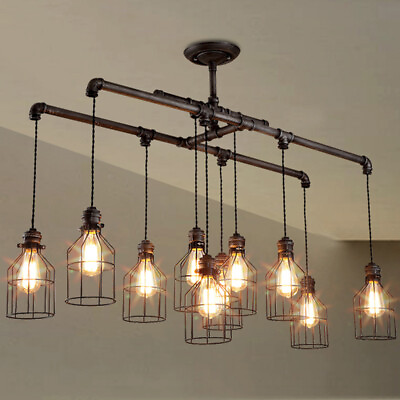 #ad Industrial Ceiling Light 10 Light Cage Shade Chandelier Lamp Linear Pendant Lamp $299.00