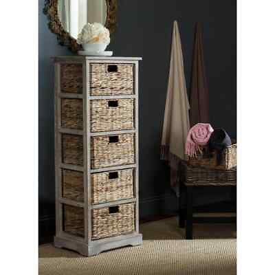 #ad Safavieh Storage Chest 46.1quot; 5 Wicker Storage Bins Wood Indoor Vintage White $234.14