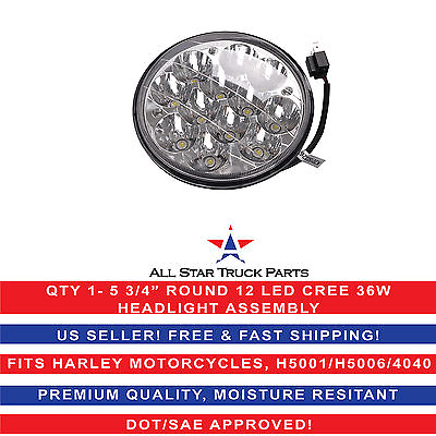 #ad 5 3 4quot; LED HID Cree Light Bulb Crystal Clear Headlight Fits: Harley Motorcycle $35.95