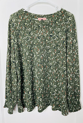 #ad East Adeline Womens Knit Top Sz 2X Side Slit Long Sleeve Stretch Smocked Sleeve $18.68