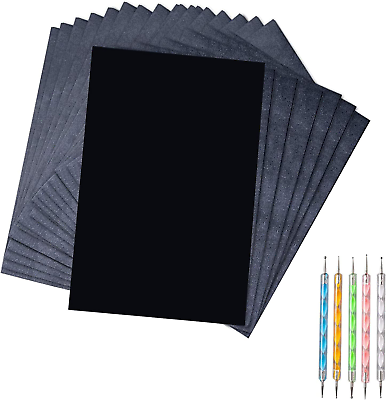 #ad 50 Sheets Carbon Paper Black Graphite Paper Transfer Tracing Paper and 5 Pieces $7.86