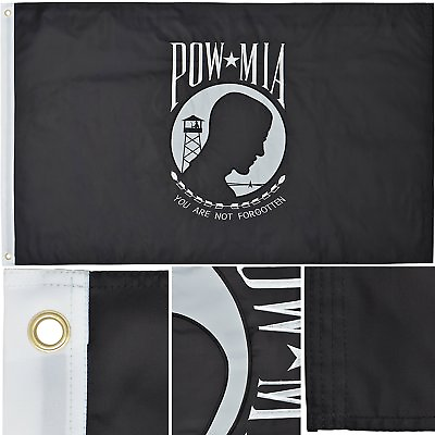 #ad POW MIA Flag 3#x27; x 5#x27; Ft 210D Nylon Premium Outdoor Embroidered Double Sided Flag $27.76
