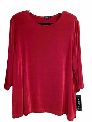 #ad NWT Women#x27;s Plus Vikki Vi Stretch Knit Blouse Top Size 2X Red $44.99