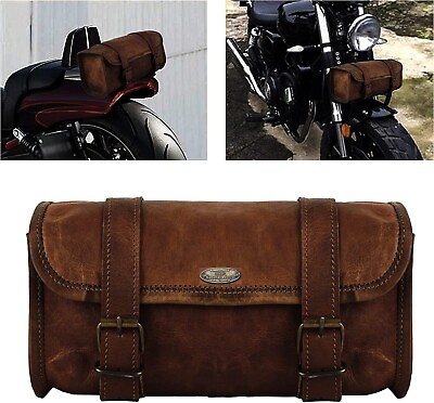 #ad Motorcycle 1 Back Side Saddle 1 Bag Saddlebag Luggage Bag New Leather Brown $34.20