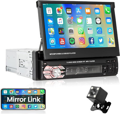 #ad Single 1 Din 7quot; Flip Stereo Car Radio Player Touch Screen BT USB SD AUX Camera $61.99