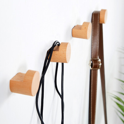 #ad 6 Pcs Natural Wooden Wall Hooks Wall Mounted Coat Hooks Wall Hangers For Hanging $17.55