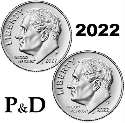 #ad 💰 2022 P amp; D Roosevelt Dimes 10C UNC 2 coins $2.22