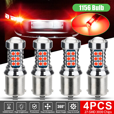 #ad 4x 1156 7506 LED Strobe Flashing Brake Stop Tail Parking Light Bulbs Bright Red $11.98