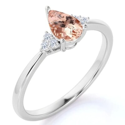 #ad Sterling Silver 925 Natural Morganite 14 k White Gold Pelted Ring Gift Free Ship $85.00