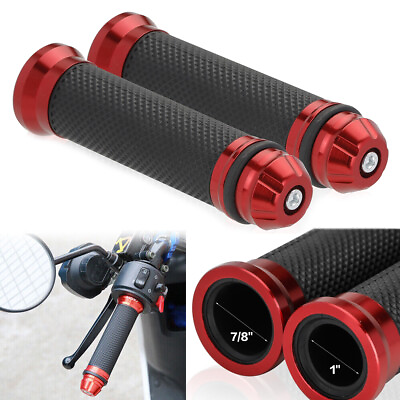 #ad 2pcs 7 8quot; 1quot; Motorcycle Handlebar Red Hand Grips Rubber Gel For Honda Yamaha $7.60