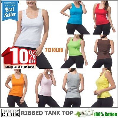 #ad WOMENS Ribbed Tank Tops A Shirt Sleeveless PROCLUB Cami Yoga Top Underwear S 3XL $4.95