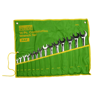 #ad 14PC Piece SAE Standard Combination Wrench Set w Roll Up Pouch 3 8quot; to 1 1 4quot; $46.95