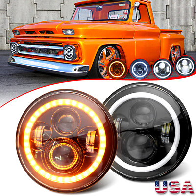 #ad 2x 7#x27;#x27; Round LED Headlights Halo Ring Hi Lo Beam For Chevrolet C10 C20 G30 Truck $58.99