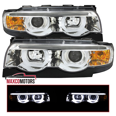 #ad Projector Headlights Fits 1995 2001 BMW E38 7 Series 740i 750iL LED Halo Lamps $207.57