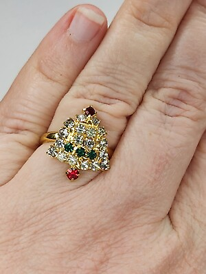 #ad Vintage Little Christmas Bell Ring Rhinestones Adjustable. Perfect Sparkle For $15.00