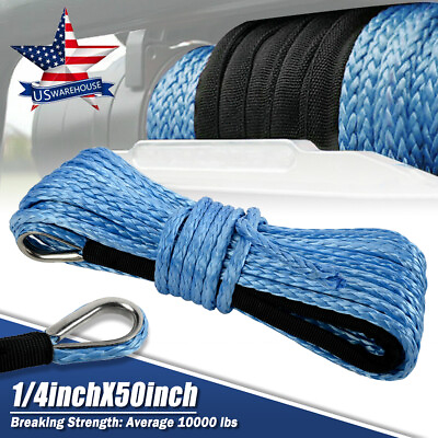 #ad 1x 1 4quot;x 50ft Synthetic Winch Rope 10000lbs Recovery Cable Winch Line Truck SUV $14.99